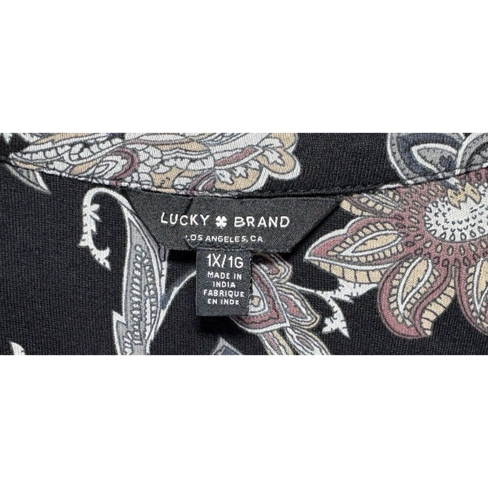 NWT Lucky Brand Womens Black Floral 3/4 Sleeve Tunic Blouse 1X V Neck Boho - Picture 3 of 10